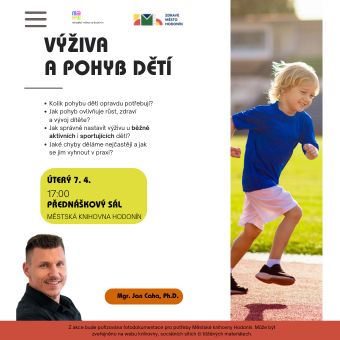 Přednáška se zaměřuje na význam zdravého pohybového rozvoje a správné výživy v dětském věku. Nabízí přehled současných poznatků o energetických a nutričních potřebách dětí, vlivu pohybu na růst a zdraví a upozorňuje na časté chyby u běžně aktivních i sportujících dětí. Důraz je kladen na praktické využití v rodině, školách a sportovních klubech. Přednáškou vás povede Mgr. Jan Caha, Ph.D., garant vzdělávacího zařízení Fitness Institut.